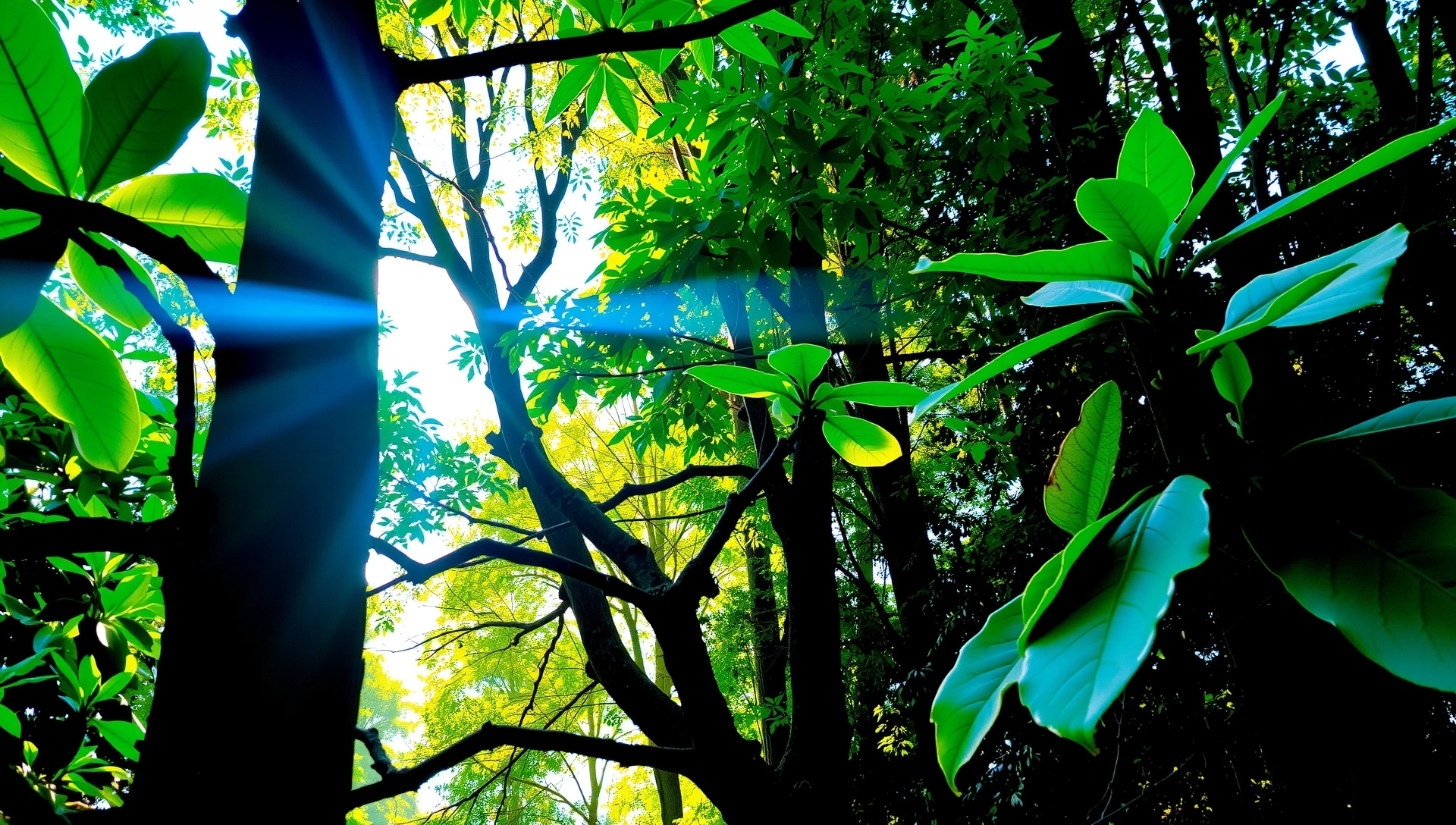 Fondo natural, bosque frondoso con luz solar filtrándose