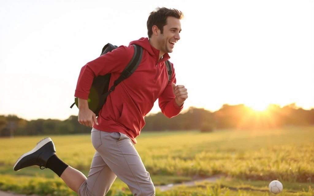Persona corriendo al amanecer con energía y vitalidad.