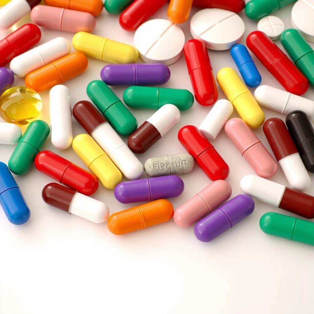 Vitaminasnaturaleb y minerales variados en un arcoíris