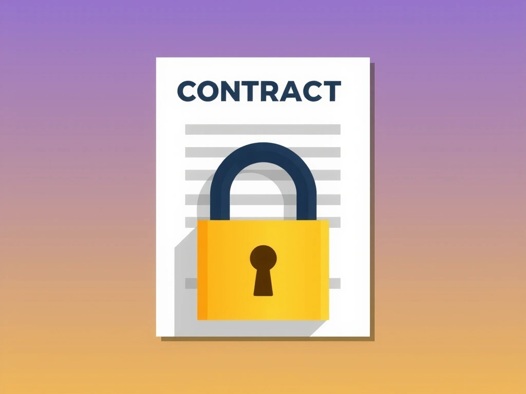 Ilustración de un contrato digital con un candado simbolizando seguridad y acuerdo.