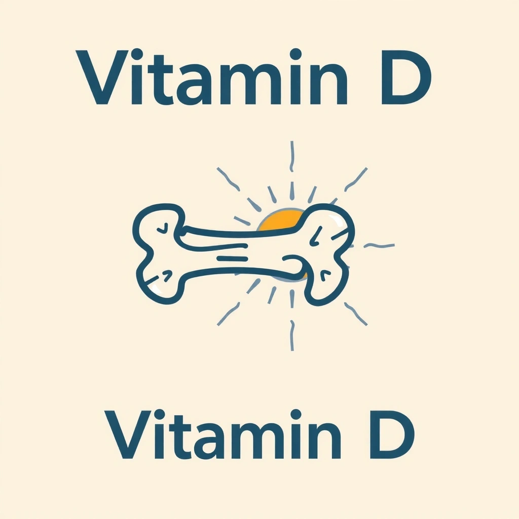 Sol brillando sobre un hueso estilizado, representando la Vitamina D.